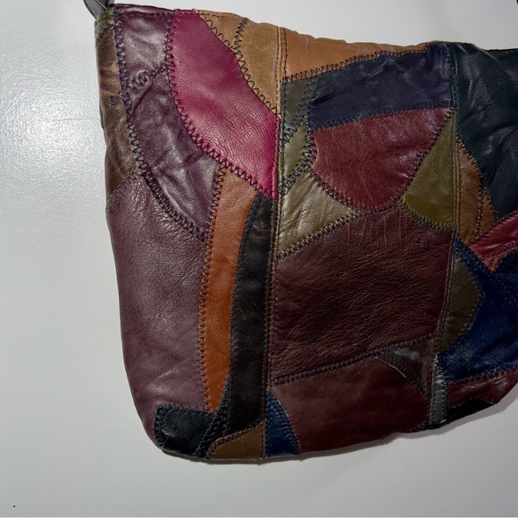 Patchwork Leather Shoulder Bag Genuine Leather Purse MultiColor Luxury Boho - Picture 5 of 16